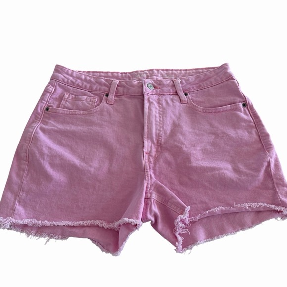 Old Navy Pants - Old Navy OG Straight Pink Denim Cutoff Shorts Women's 12 High Rise Raw Hem